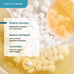 Close-up of ceramides and EFAs bottle indicating moisture support.