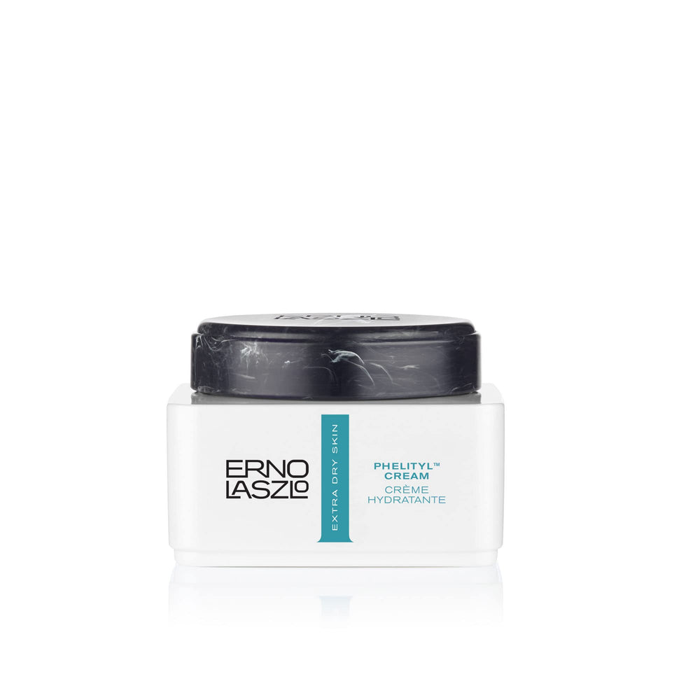 Erno Laszlo Extra Dry Phelityl Cream jar close-up, rich hydration for very dry skin.