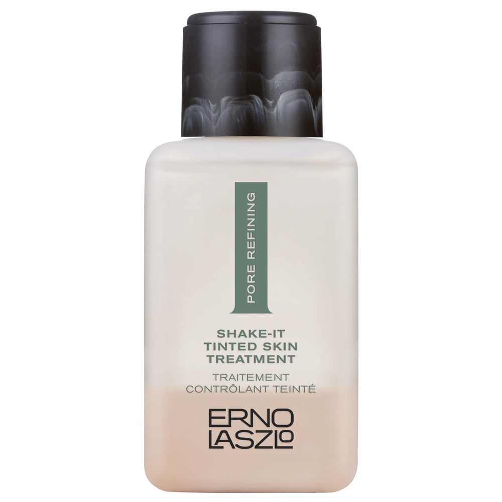 Erno Laszlo Shake-It Tinted Skin Treatment bottle shows a lightweight oil-control formula.