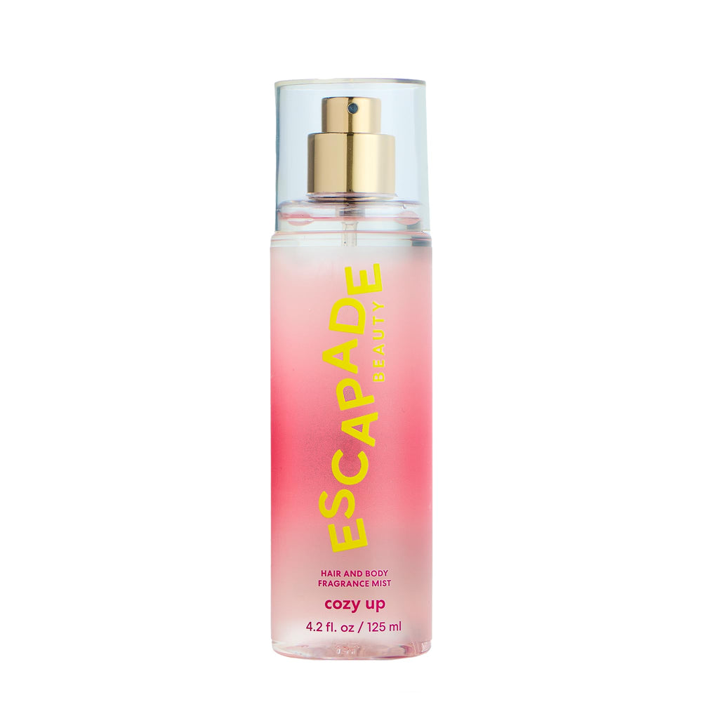 ESCAPADE BEAUTY Cozy Up fragrance bottle front — a premium scent for daily skin and hair refreshment.