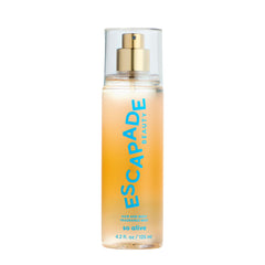 Escapade Beauty So Alive bottle closeup highlighting premium botanicals for a refreshing, lightly scented mist