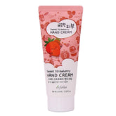 Esfolio Sweet Strawberry Hand Cream tube close-up, showcasing smooth texture for quick hydration.