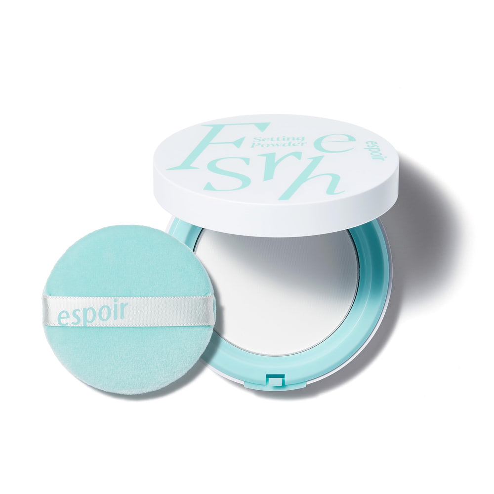 Espoir Fresh Setting Powder compact with puff for smooth, long-lasting wear.