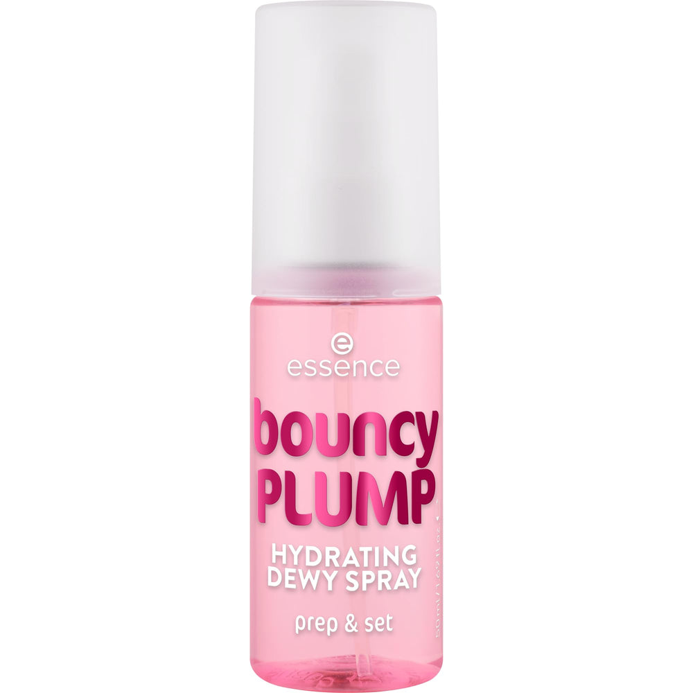 essence Bouncy Plump Hydrating Dewy Spray bottle for instant hydration and radiant glow.