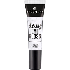 Essence Dewy EYE GLOSS swatch crystal clear on skin for bright, flexible glow.
