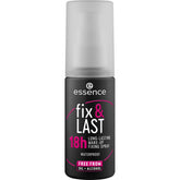 essence Fix & Last 18H spray bottle delivering a fine mist for all-day makeup hold.