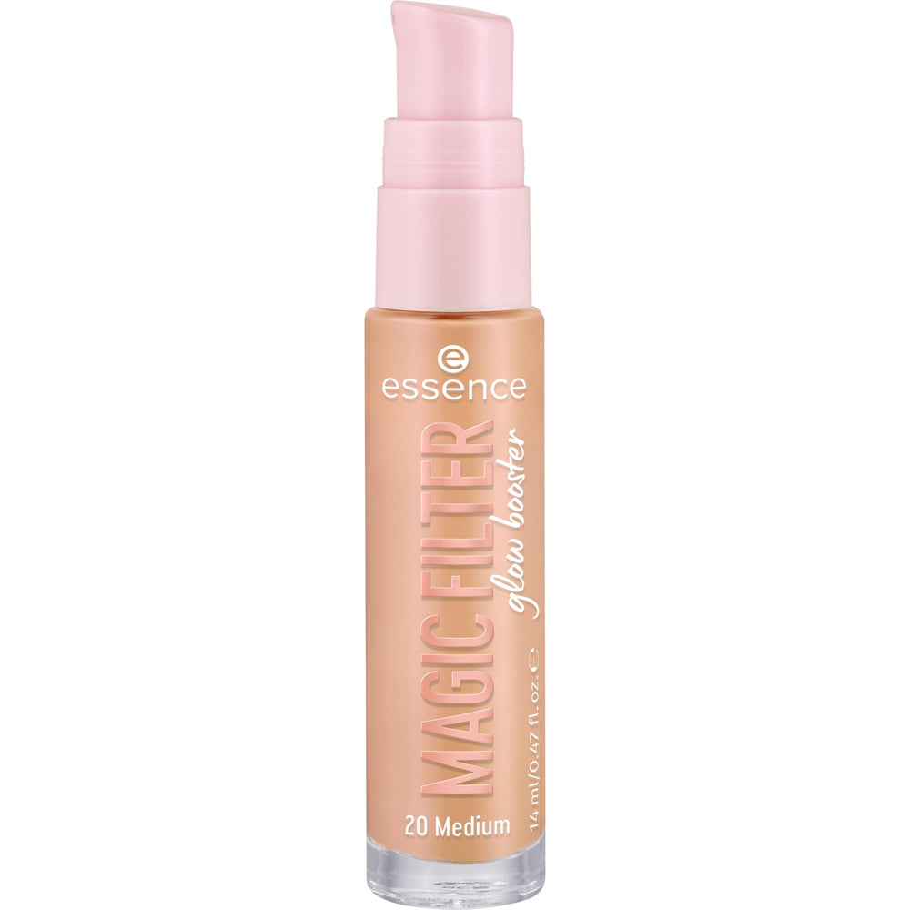 essence Magic Filter Glow Booster bottle packaging highlights compact vegan design.