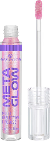 essence Meta Glow iridescent shimmer close-up for a luminous lip look.