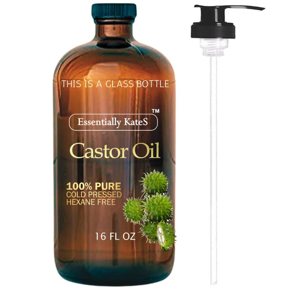 Essentially KateS Castor Oil 16oz bottle with pump for easy daily skin and hair application.