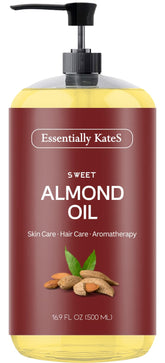 Essentially KateS Sweet Almond Oil bottle pour for gentle skin hydration