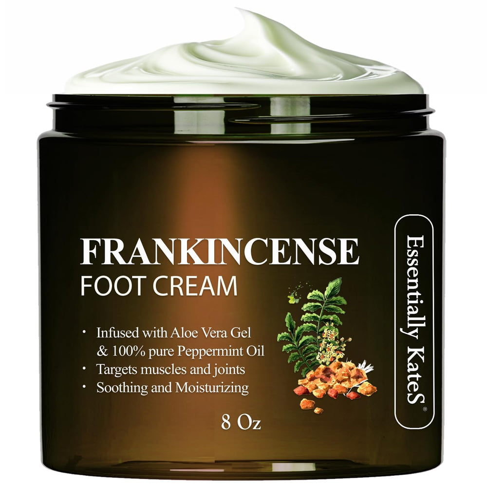 Essentially KateS Frankincense Foot Cream 8oz bottle soothes tired feet