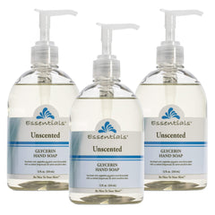Essentials glycerin hand soap unscented 3-pack pump for clean, moisturized hands