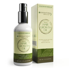 EssyNaturals Hair Growth Oil bottle shows premium packaging for fuller hair potential