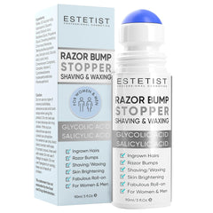 ESTETIST Razor Bump Roll-On bottle close-up for soothing post-shave care.