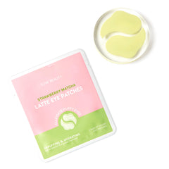 ESW Beauty Strawberry Matcha Latte under-eye patches resting on skin for refreshed eyes and depuffing