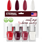 Eternal Nail Polish Set four-piece kit swatches showing versatile colors for any look.
