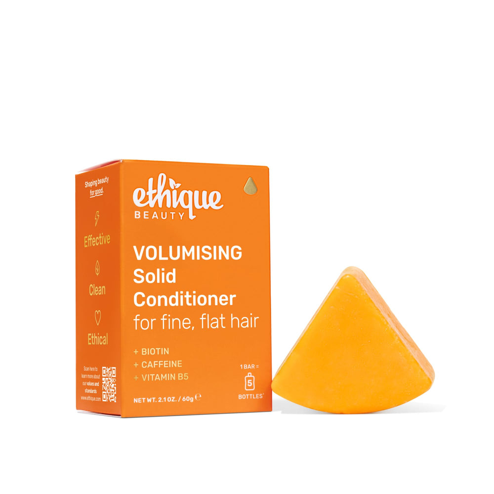 Ethique volumizing conditioner bar close-up highlighting biotin for added lift.