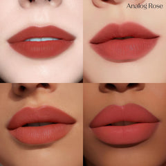 Etude Fixing Tint Analog Rose swatches reveal rich pigment and bold full-coverage lip color.