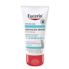 Eucerin Advanced Repair Hand Creme pack4 tube close-up showing non-greasy moisture