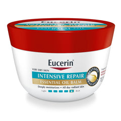 Eucerin Intensive Repair Essential Oil Balm jar close-up showing rich hydration for very dry skin