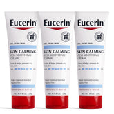 Eucerin Skin Calming Cream tube close-up showing fragrance-free, gentle formula for sensitive skin.