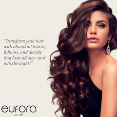 Eufora Full Effect Texturizing Spray mist demonstrating even dispersion for easy styling.