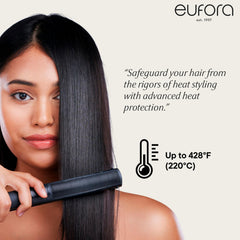 Hair being treated with Eufora Retain for smooth, frizz-free results.