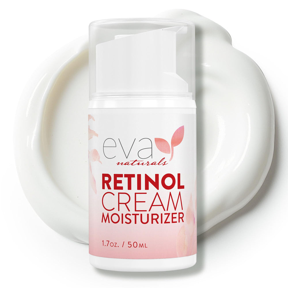 Eva Naturals anti-aging retinol cream bottle for daily skin care and smoothness.