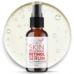 Eva Naturals Retinol Serum bottle with dropper for precise nighttime application.