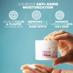 Eva Naturals Vanilla Bean Night Cream jar closeup highlights creamy texture for deep hydration