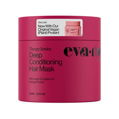 Eva NYC Therapy Session hair mask jar close-up showing rich formula for hydrated hair.