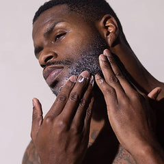 Closeup of beard smoothing with Evan Alexander Grooming conditioner