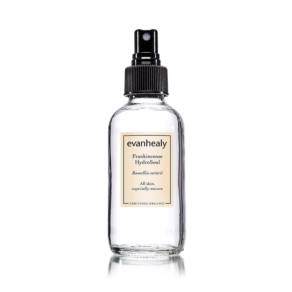 Evanhealy Frankincense Hydrosoul bottle for gentle hydration and refreshing facial toning.
