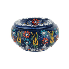 Evanilife decorative ceramic jar front view highlights vibrant patterns for stylish storage.