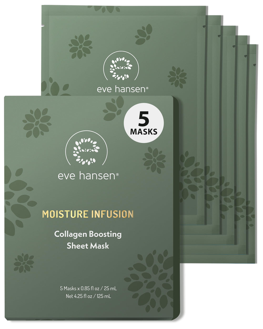 Eve Hansen Collagen Face Mask Sheets five-pack packaging for hydration