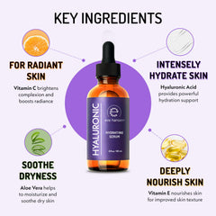 Closeup glow with Eve Hansen hyaluronic acid serum on the skin.