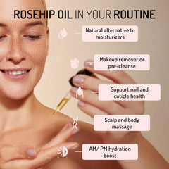 Eve Hansen Rosehip Oil acts as a natural conditioner for hair and nails.
