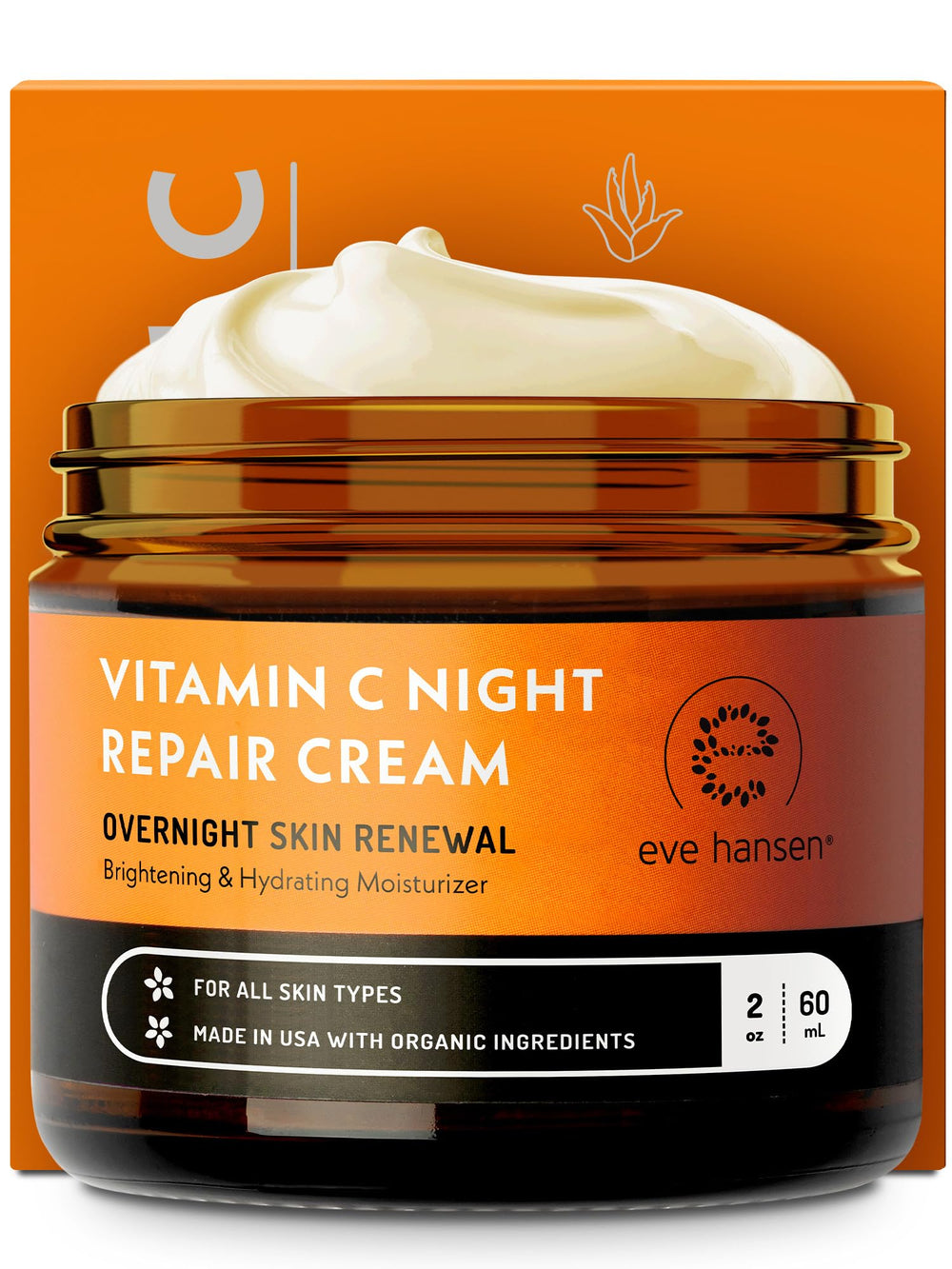 Eve Hansen Vitamin C Night Cream bottle closeup showing hydrating formula for dry skin