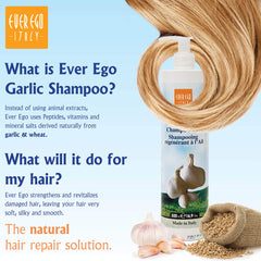 Ever Ego Italy garlic shampoo on bleached hair showing nourishing lather.