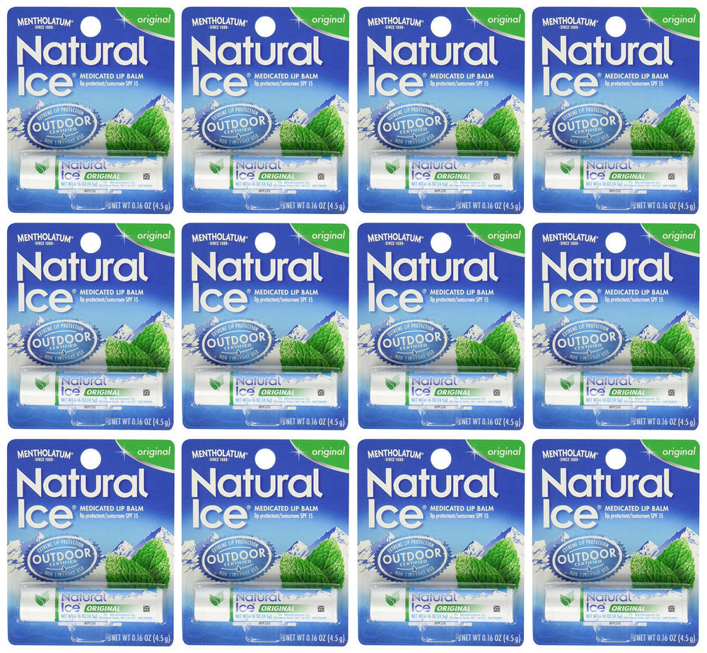 Ever Ready First Aid Mentholatum Natural Ice lip balm pack of 12 with cooling protection.