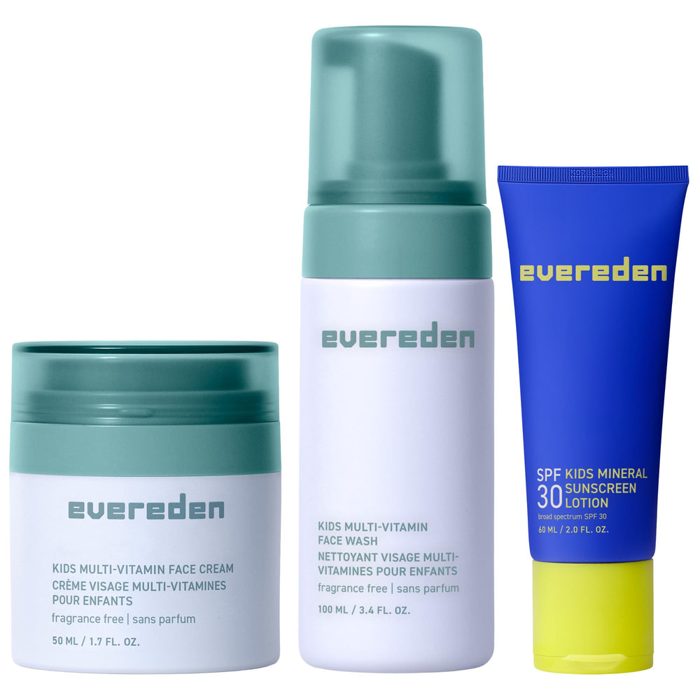 Evereden Daily 1-2-3 face wash bottle close-up, fragrance-free for sensitive skin and gentle cleansing.