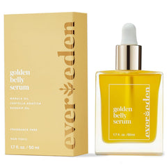 Evereden Golden Belly Serum bottle close-up for pregnancy comfort and glow