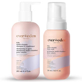 Evereden Kids 2-in-1 shampoo-conditioner bottle pour shows gentle cleansing for delicate hair.