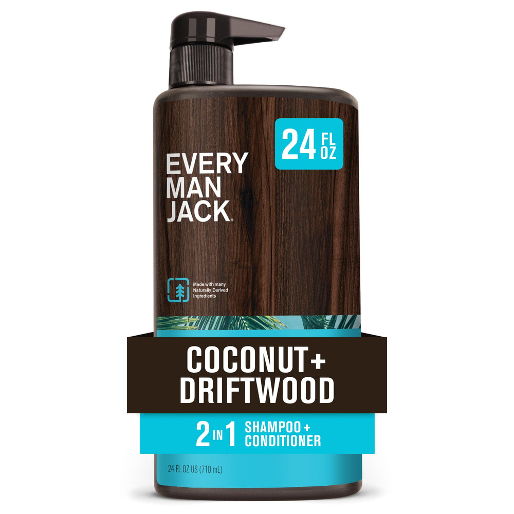 Every Man Jack 2-in-1 bottle with coconut-driftwood scent for daily cleansing