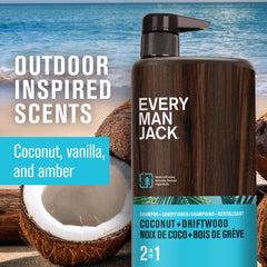 Every Man Jack 2-in-1 ingredients panel highlights coconut-derived surfactants