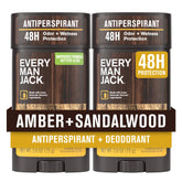 Every Man Jack Amber + Sandalwood deodorant pack front view for daily odor defense.