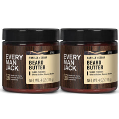 Every Man Jack Beard Butter Vanilla Cedar jar provides beard hydration