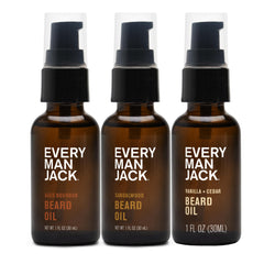 Every Man Jack sandalwood beard oil bottle for a softer beard and nourished skin