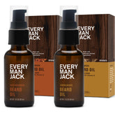 Every Man Jack beard oil bottle with aged bourbon and sandalwood scent.