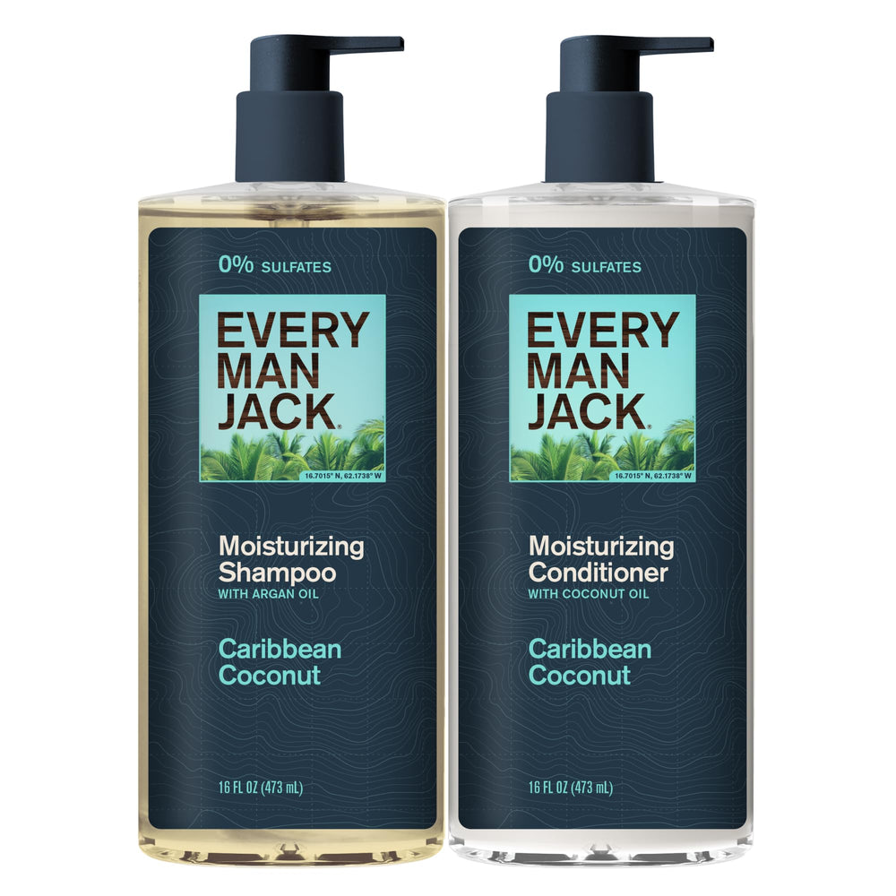 Every Man Jack Caribbean Coconut shampoo bottle delivers a refreshing cleanse.